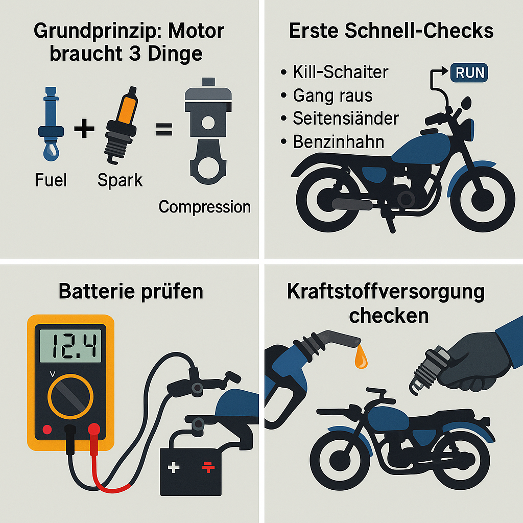 Motorrad springt nicht an – Übersichtsgrafik
