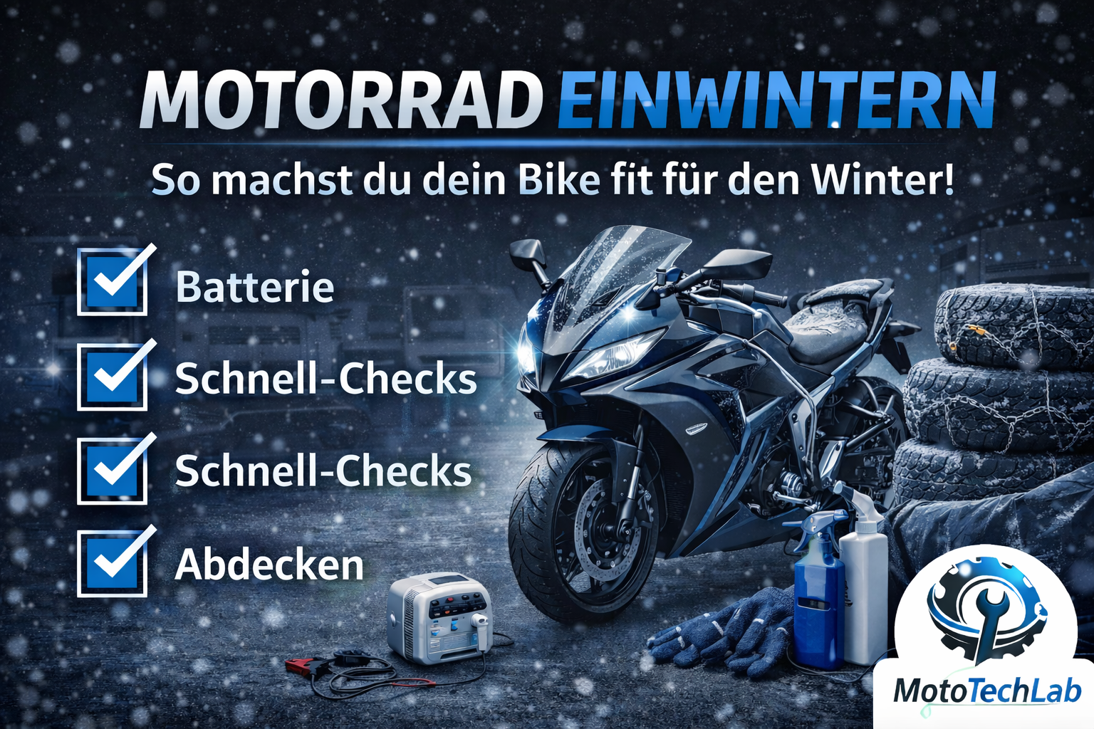 MotoTechLab-Motiv zum Einwintern eines Motorrads